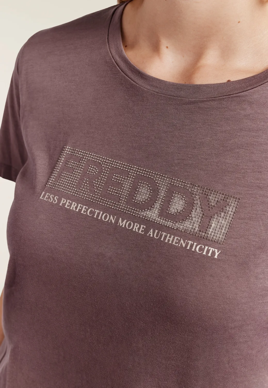 Freddy Regular Nieten-Logo T-Shirt Damen Schwarz Baumwolle