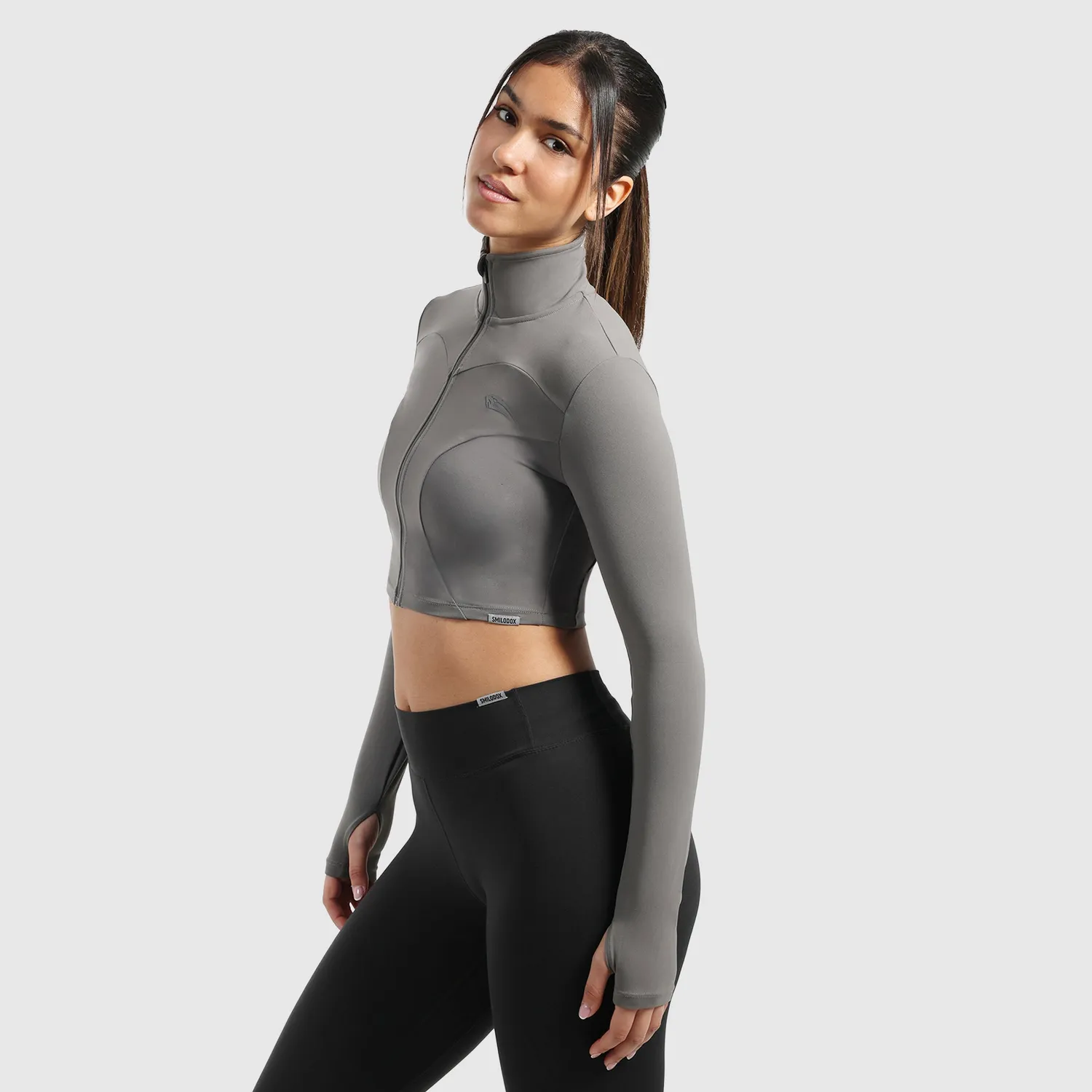 Smilodox Brianna Crop Jacke Schwarz mit Stehkragen