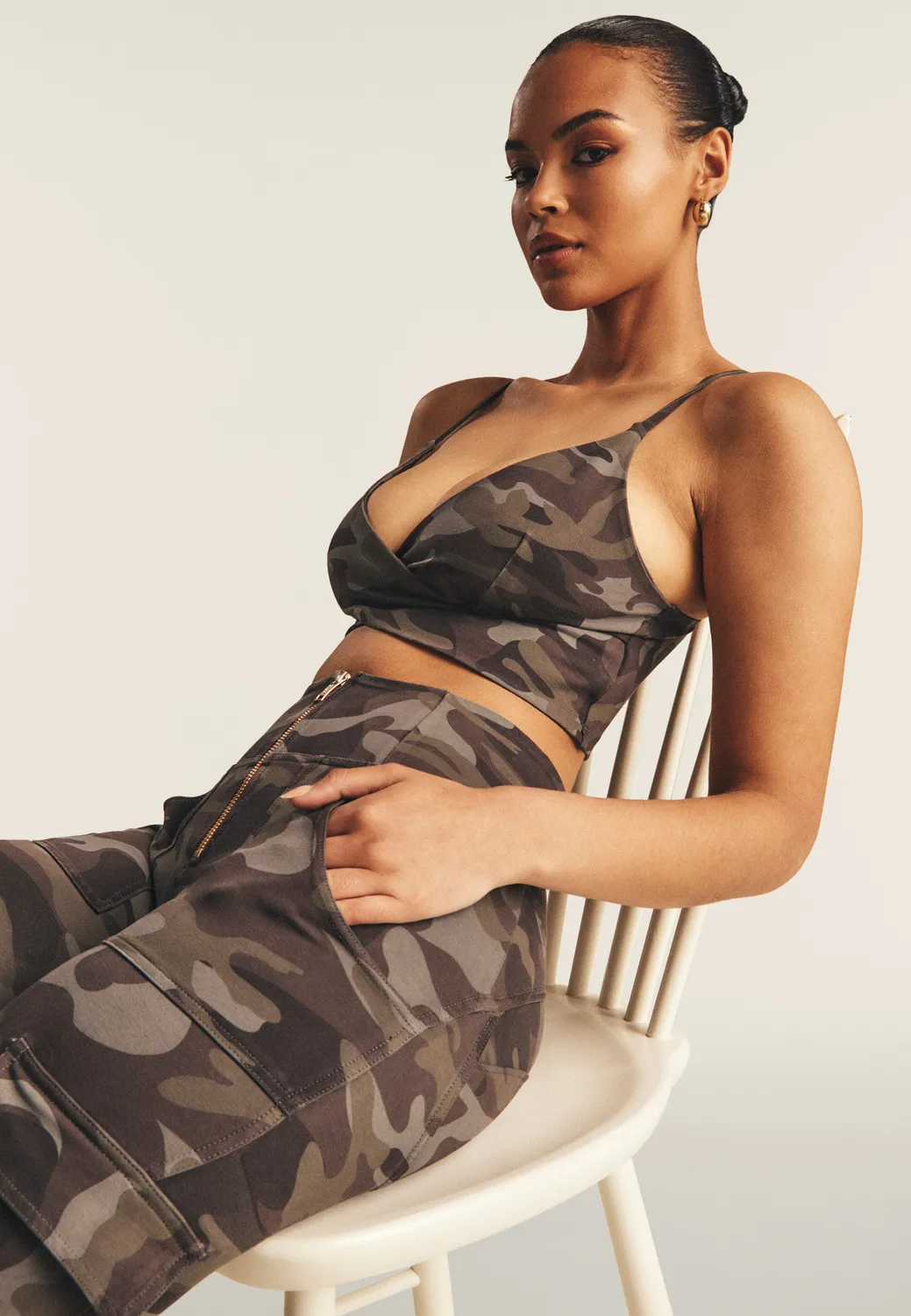 Freddy Camo Cropped Top Damen mit Front-Kreuzung
