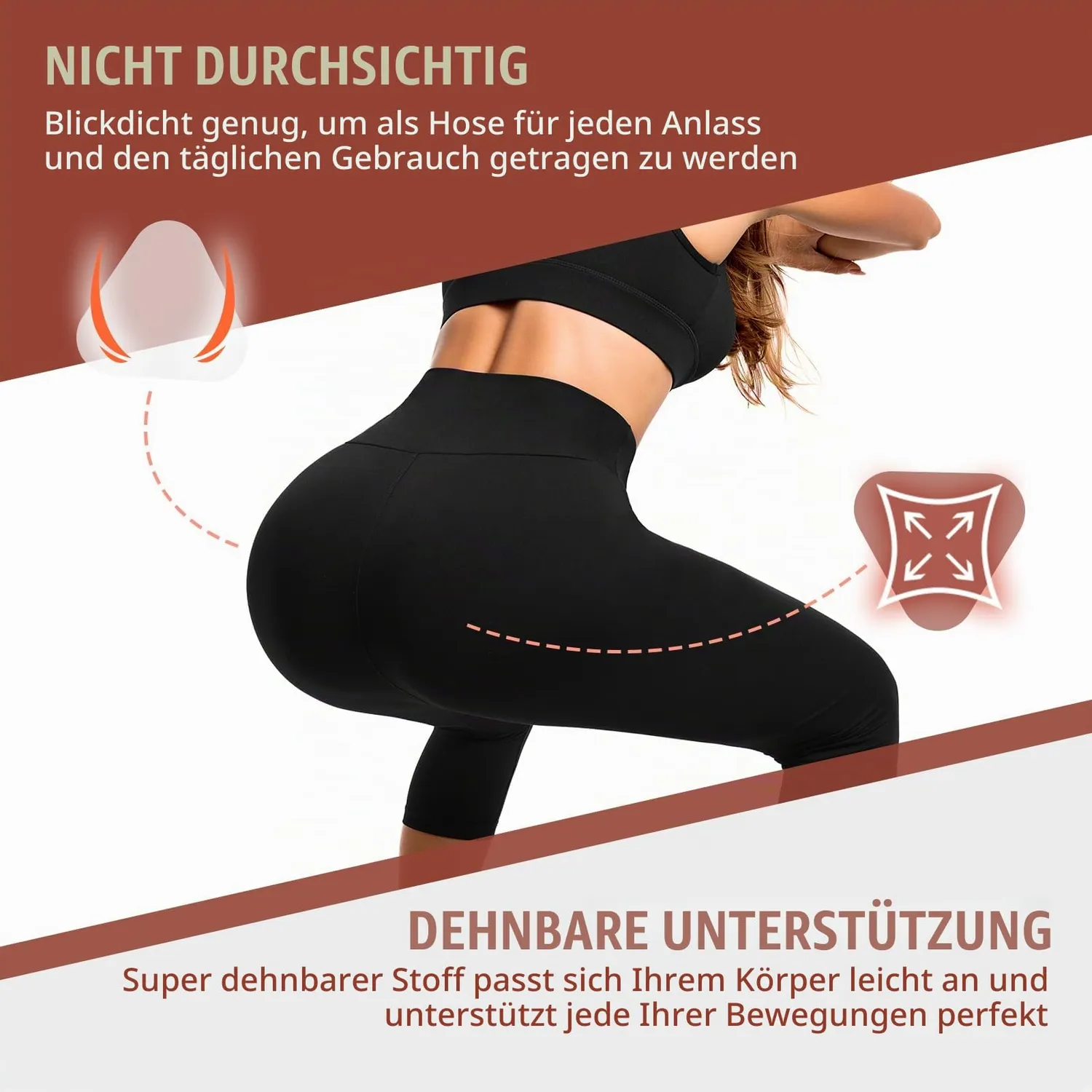 SINOPHANT High Waist 3/4 Leggings Damen schwarz mit Taschen