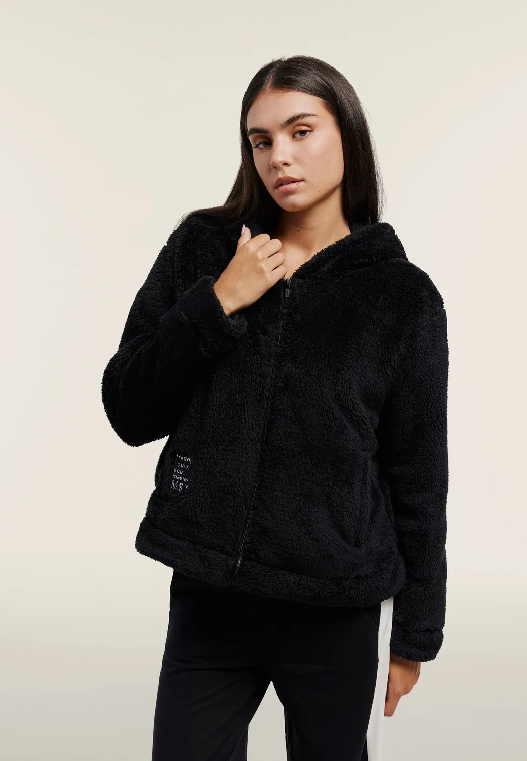 Freddy Teddy-Fleece Hoodie Schwarz Cropped warm