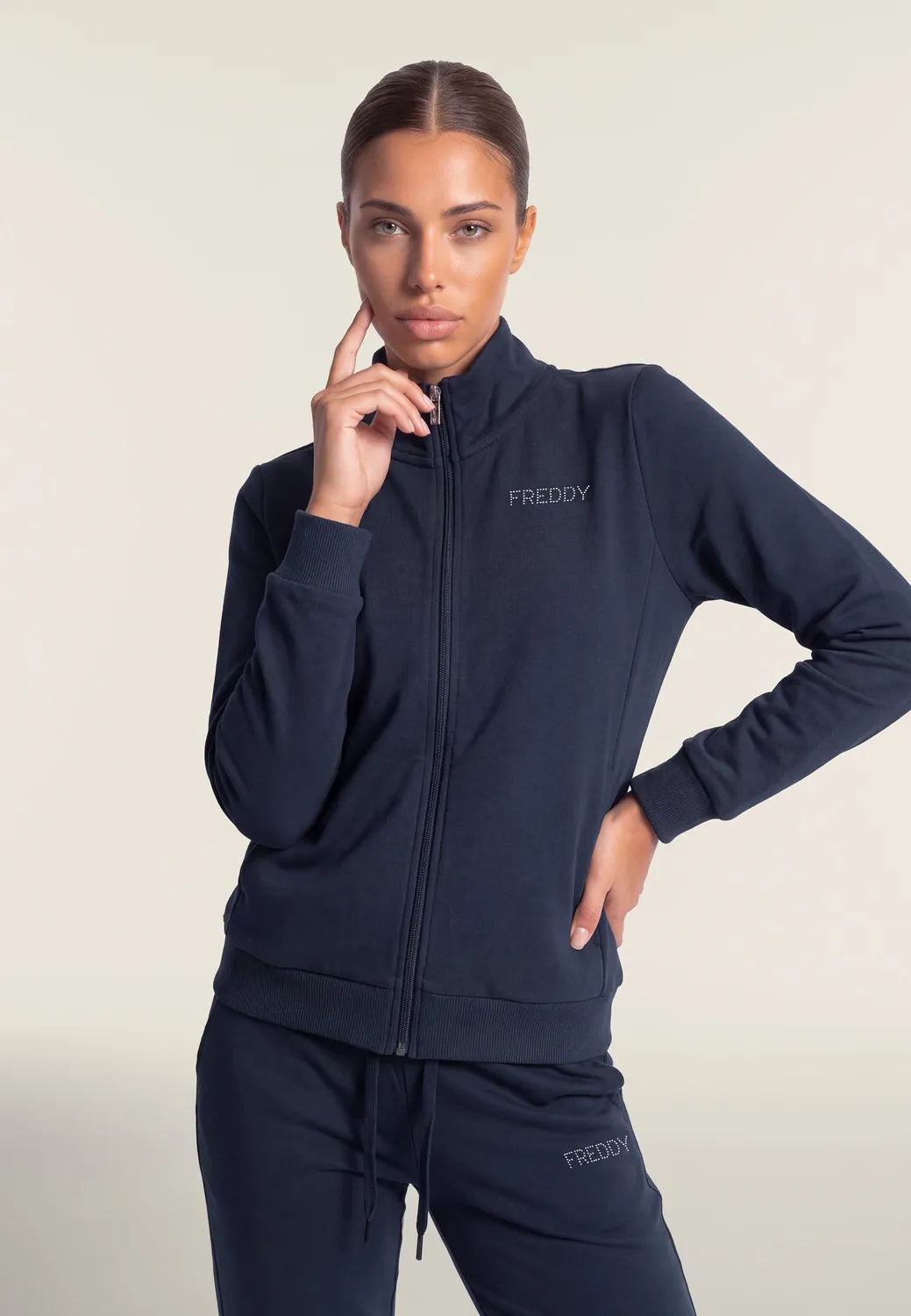 Freddy Trainingsanzug Damen Schwarz Perlen-Logo warm