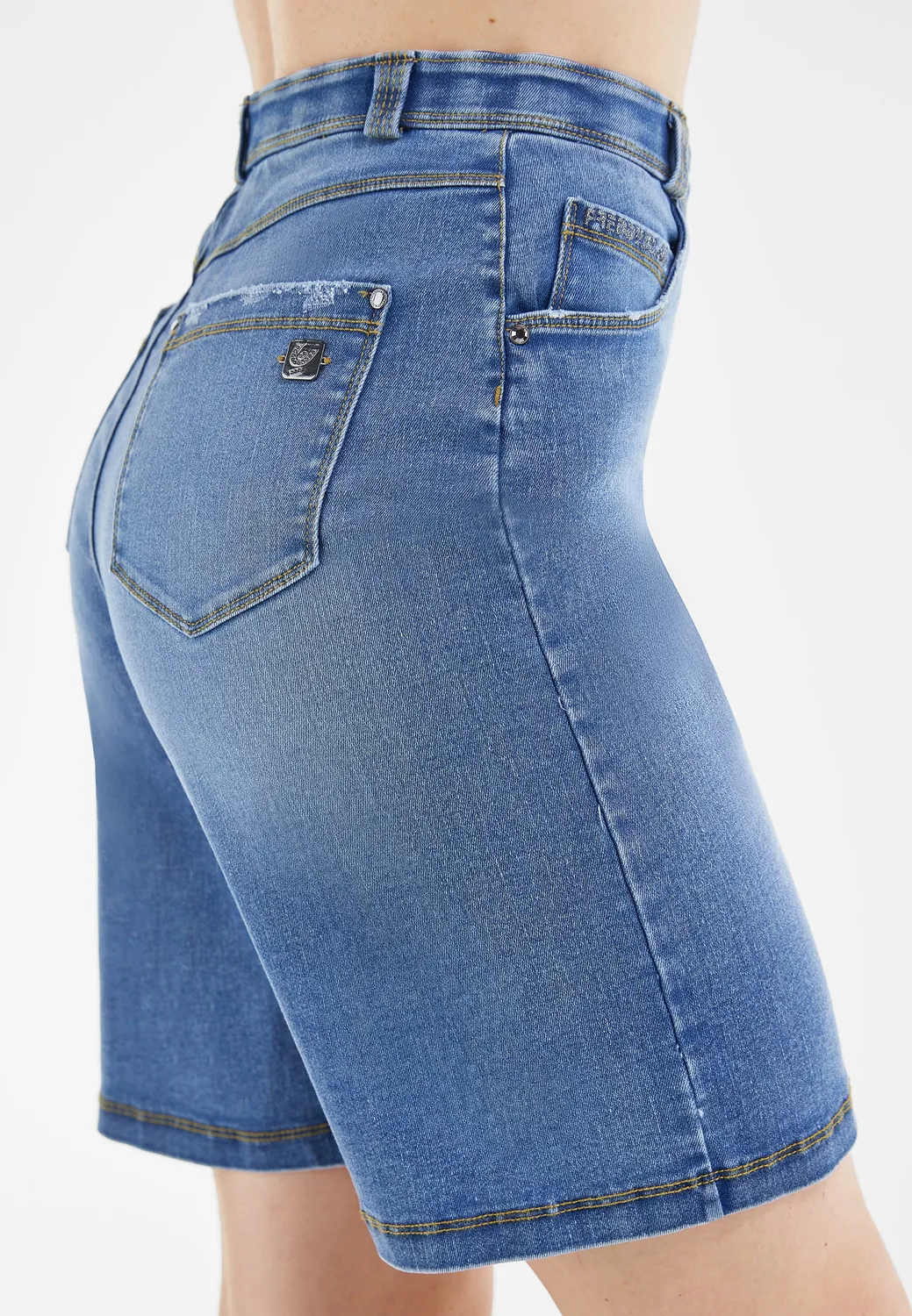 Freddy Black Bermuda Jeans Used-Optik blau