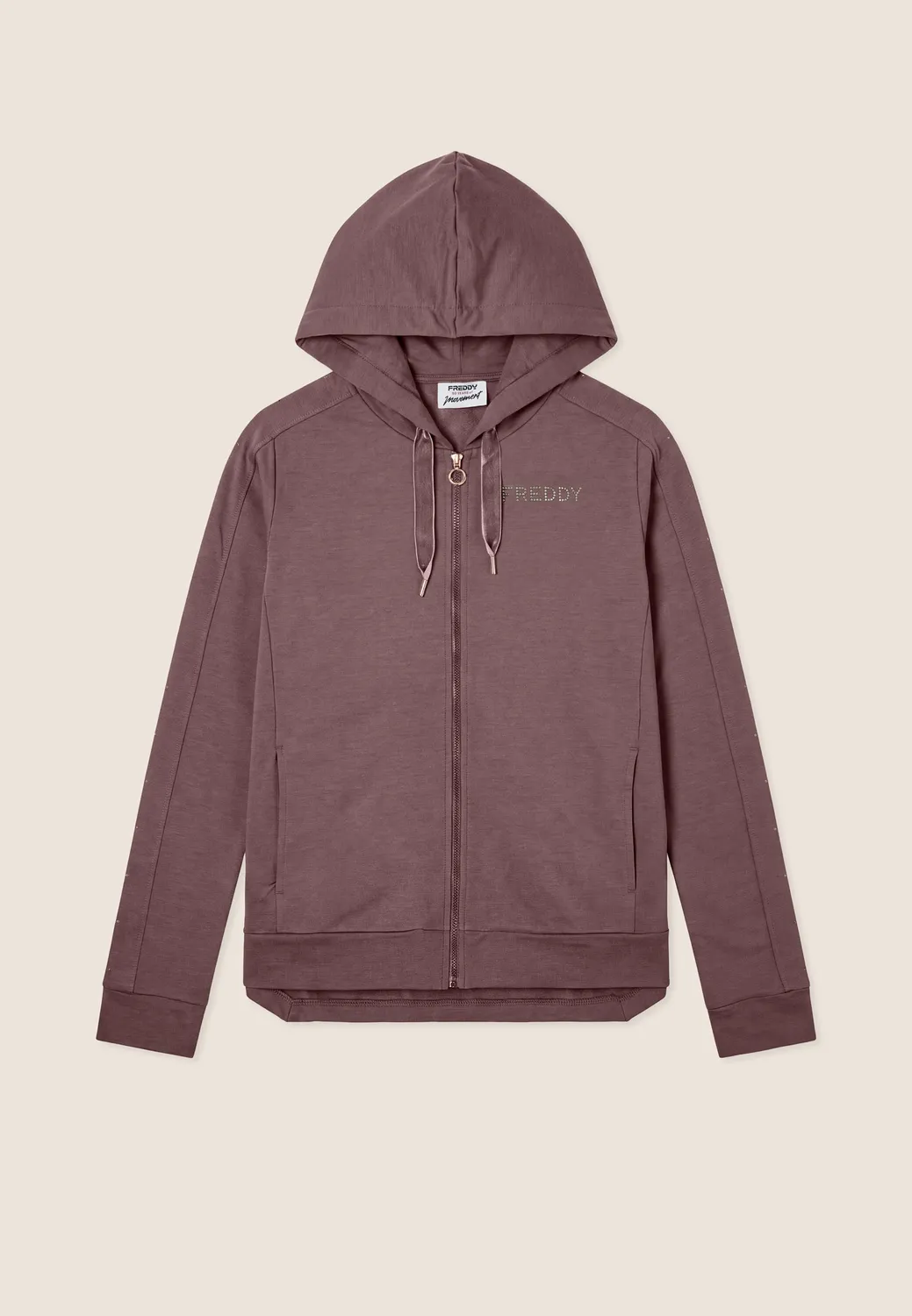 Freddy Regular Hoodie Damen Full-Zip Schwarz asymmetrisch