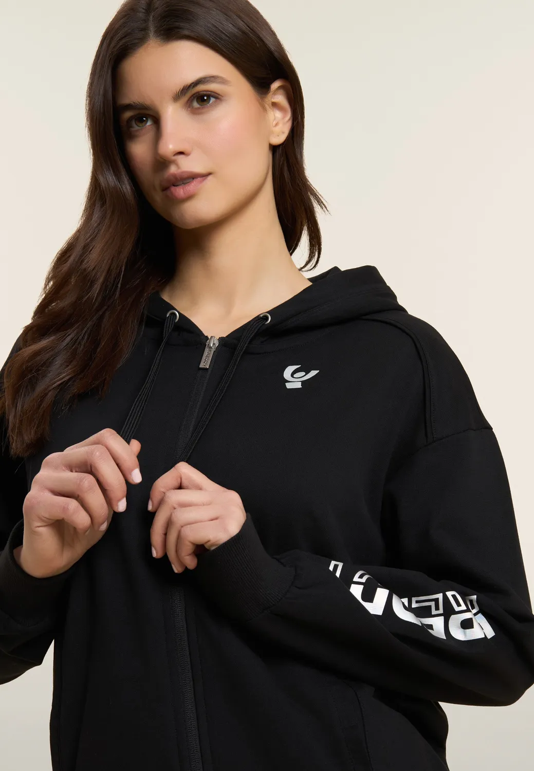 Freddy Kapuzenjacke Zip Perllogo schwarz Baumwolle