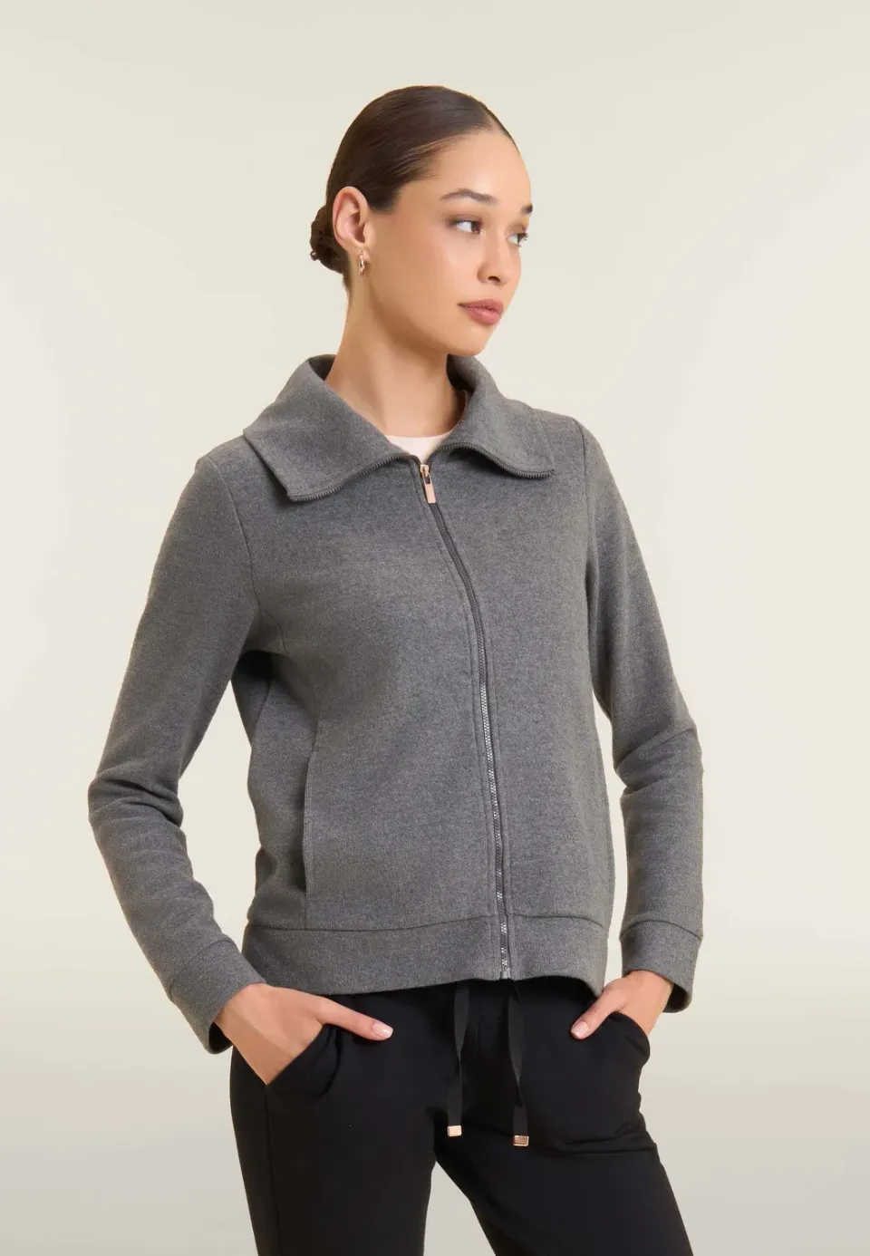Freddy Damen Sweatjacke Full-Zip Grau Meliert warm