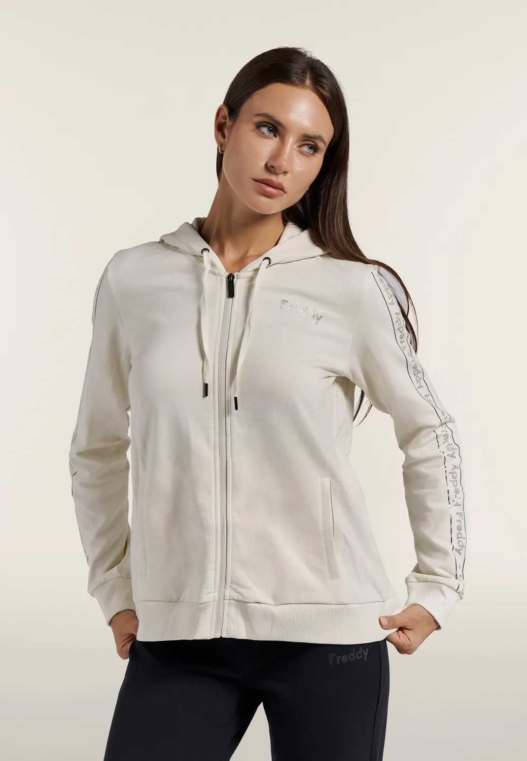 Freddy Trainingsanzug Damen Zip Hoodie Schwarz Baumwolle