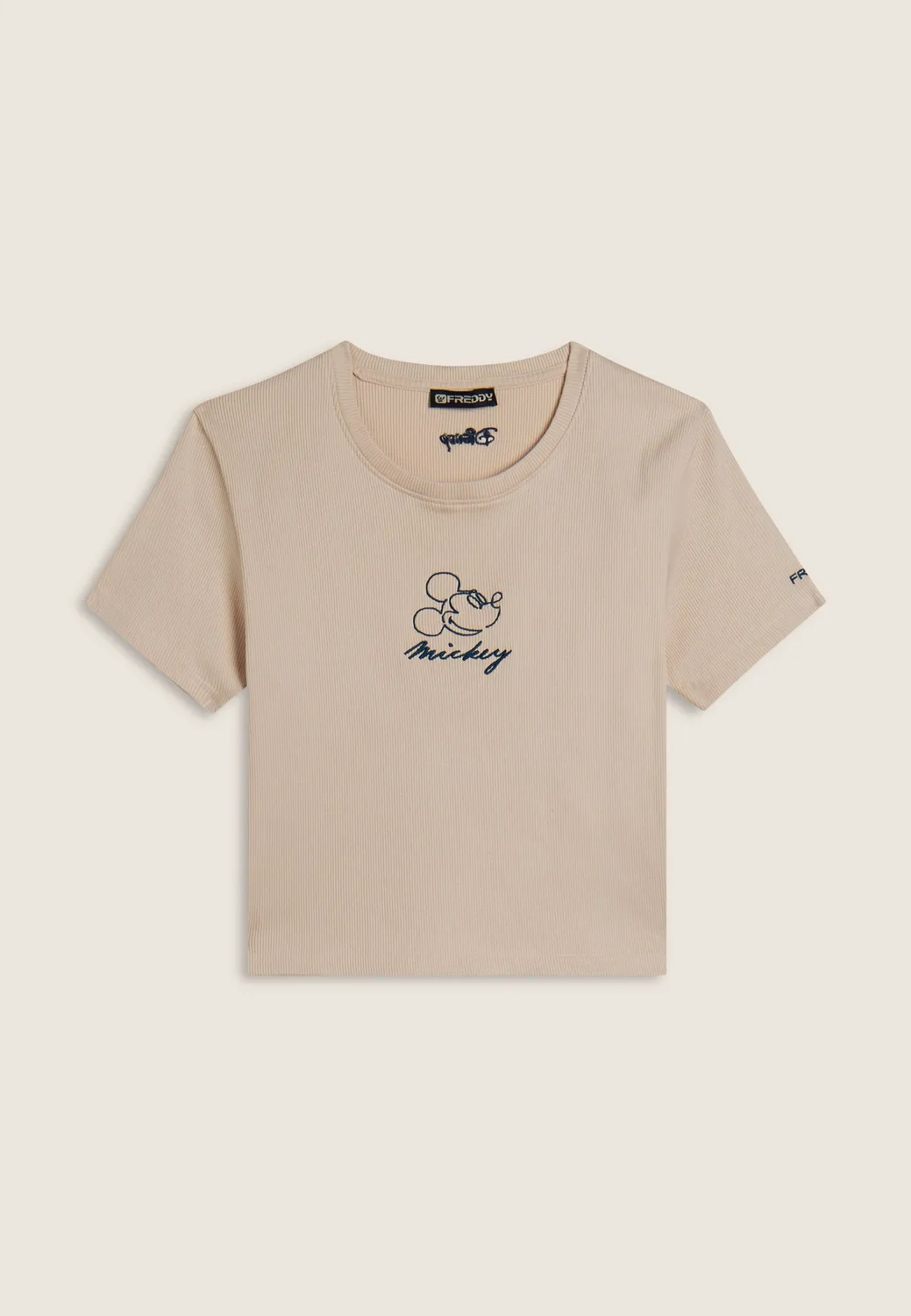 Freddy Disney T-Shirt Damen Cropped Ripp Schwarz