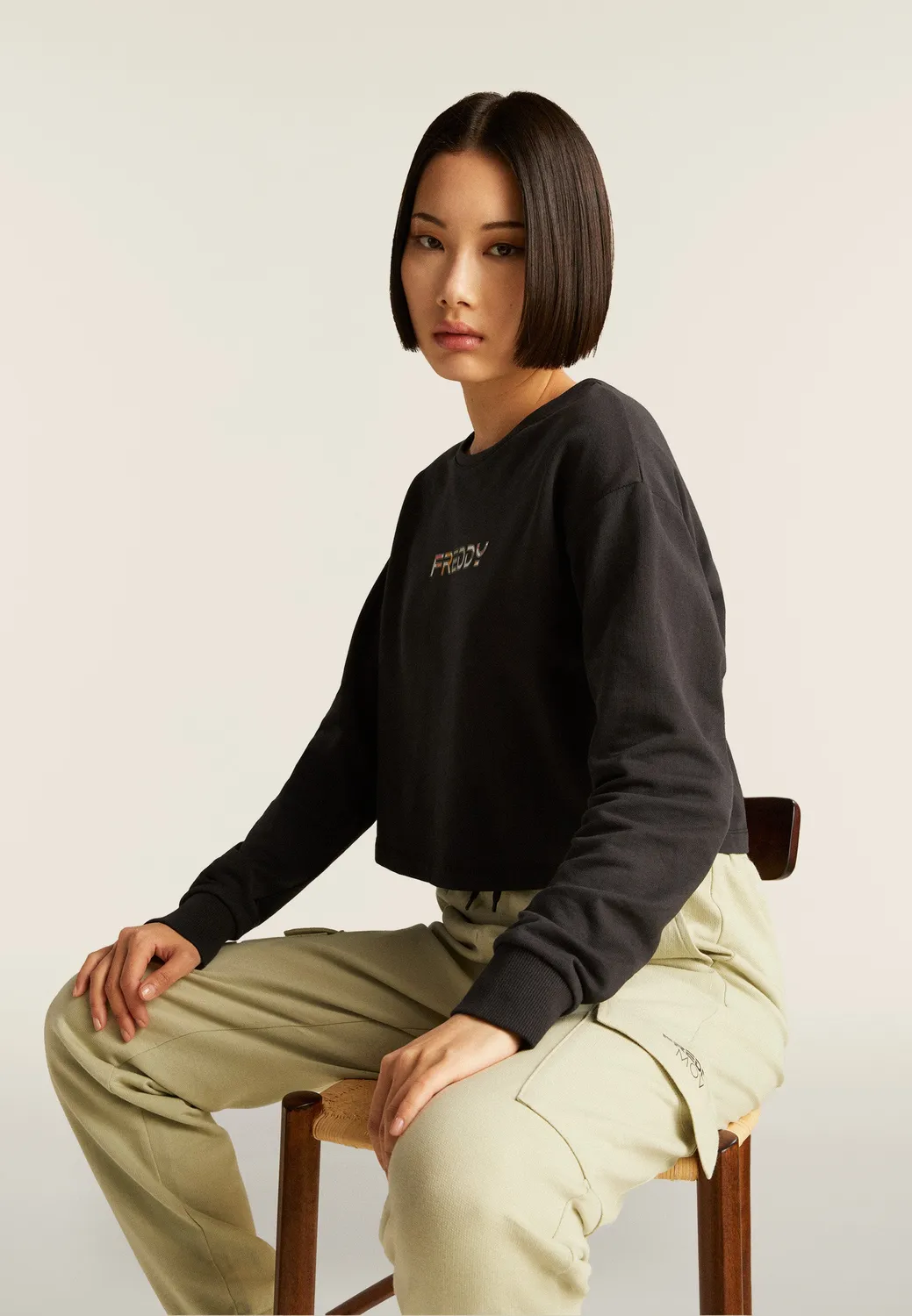 Freddy Logo Multicolore Cropped Sweatshirt Hawthorn Rose garzato