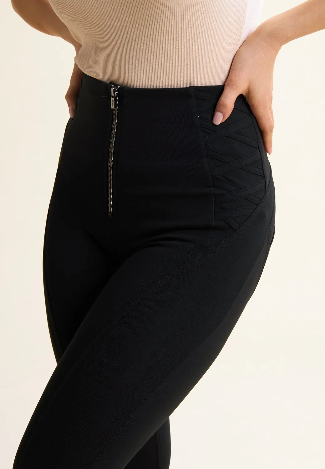 Freddy WR.UP Jersey High-Waist Hose Damen schwarz Zierdekor