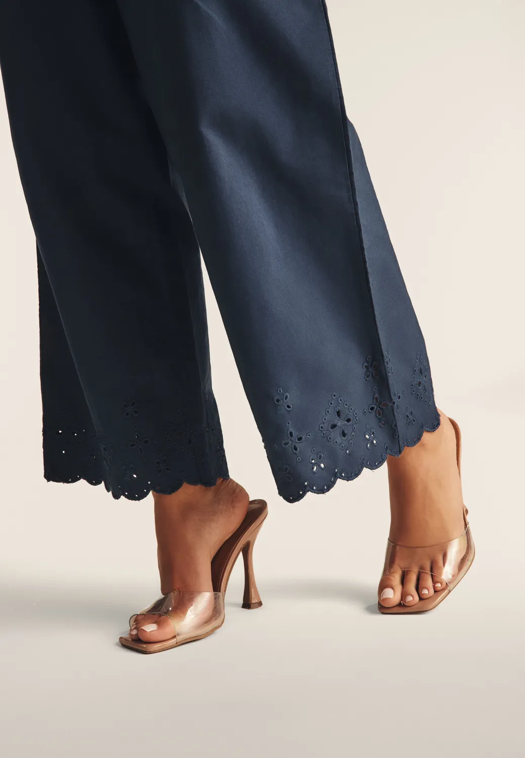 Freddy Wide Leg Hose Damen Baumwolle mit Stickerei 7/8