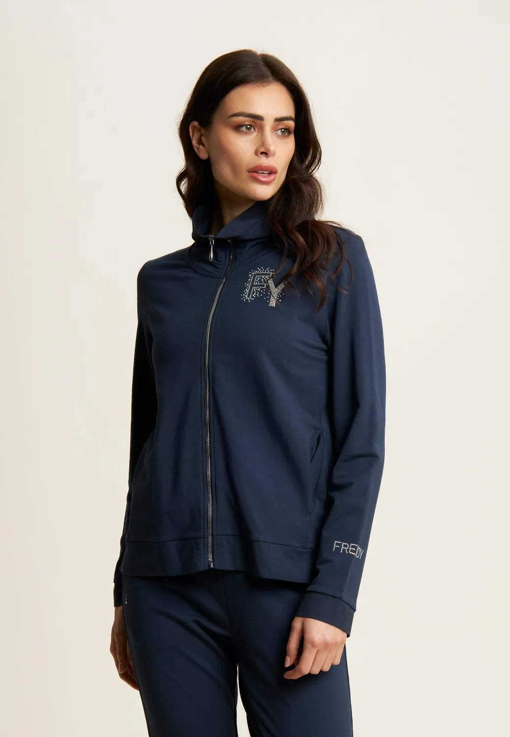 Freddy Zip-Sweatjacke Stehkragen Dark Sapphire Strass