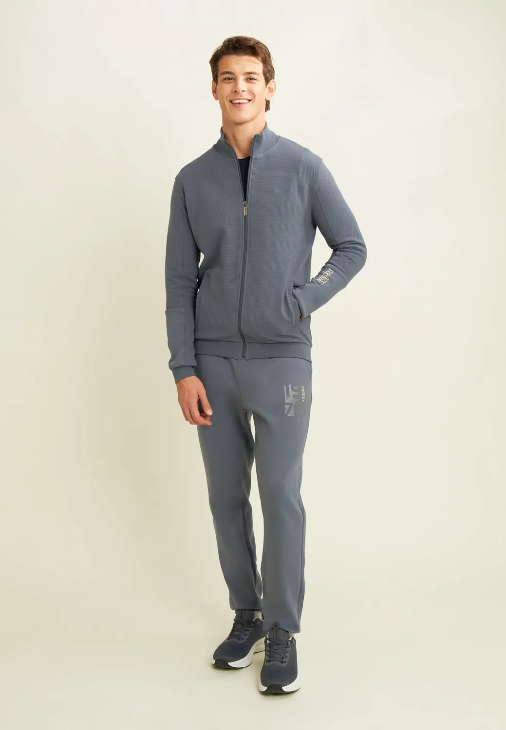Freddy Full-Zip Sweatjacke Herren schwarz gerippt Grafik