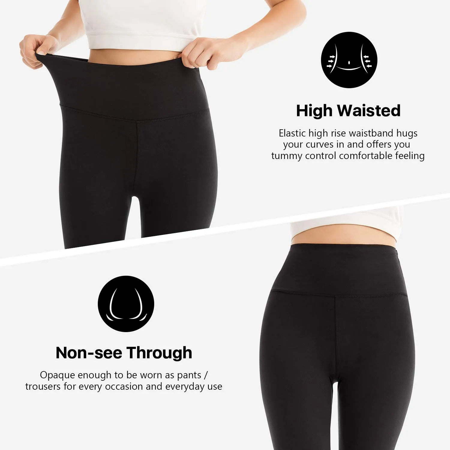SINOPHANT 3/4 Leggings High Waist blickdicht Schwarz