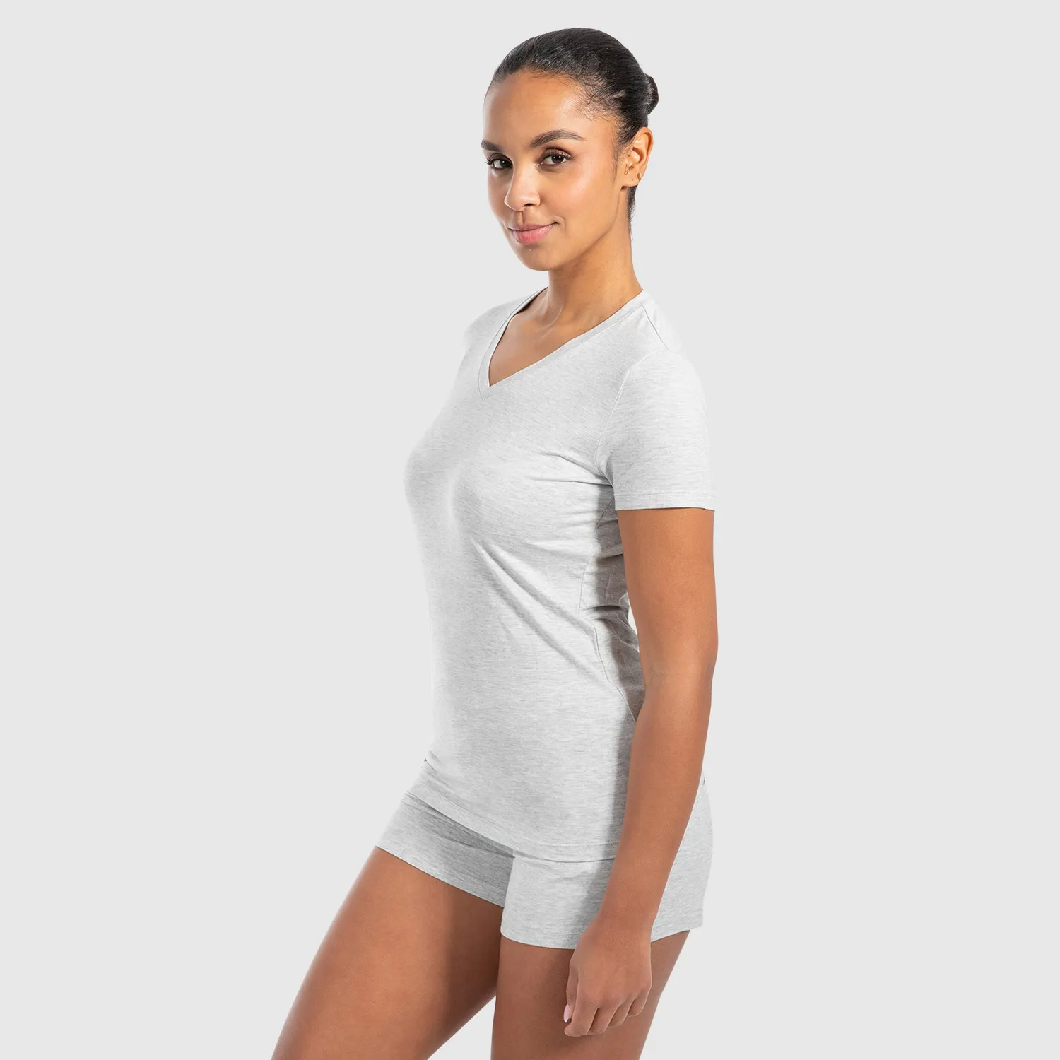 Smilodox Lunara Nela Modal T-Shirt Schwarz V-Neck