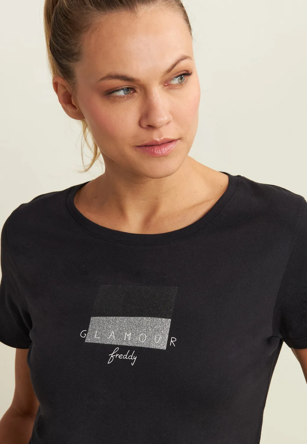 Freddy Glamour T-Shirt Glitzer schwarz Supima-Jersey