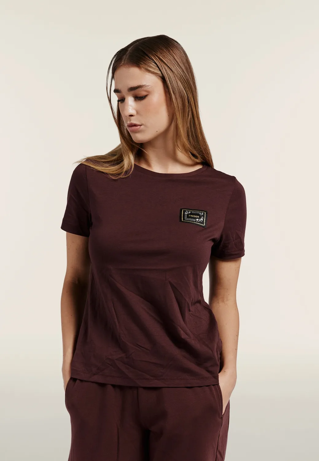 Freddy Rundhals T-Shirt Schwarz Baumwoll-Modal Strass