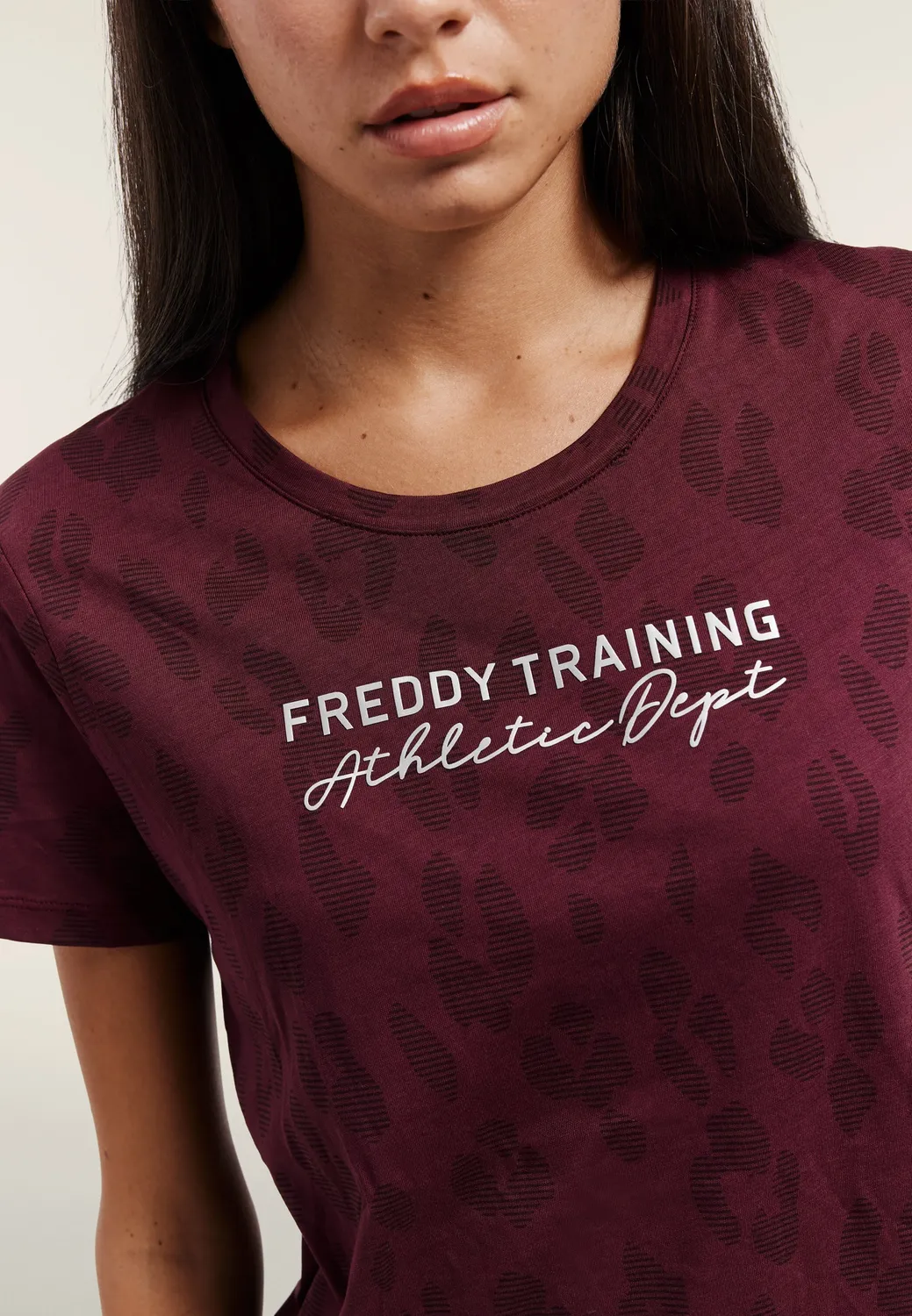 Freddy Regular Stampa Leopardata Damen T-Shirt Black Baumwolle
