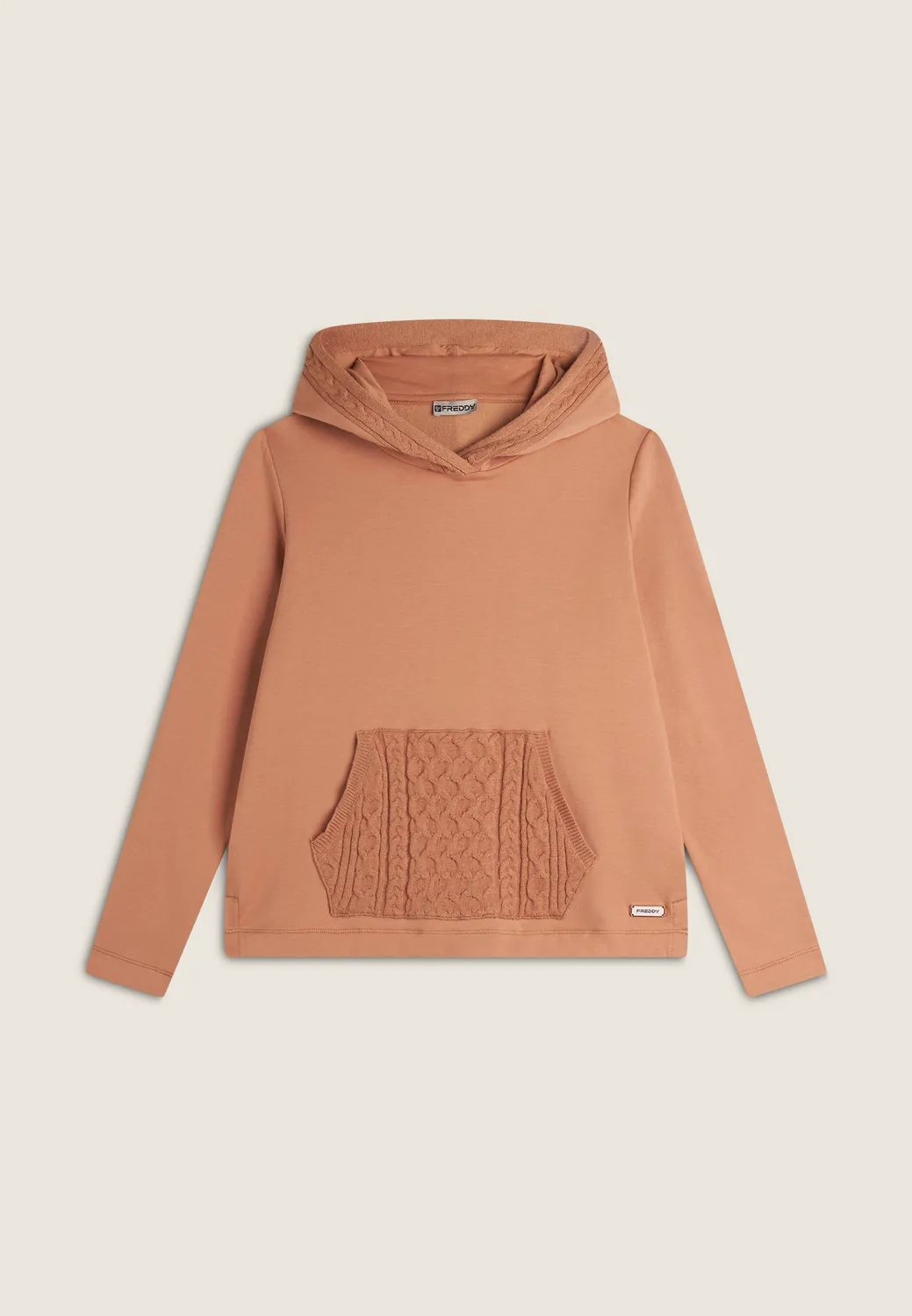 Freddy Hoodie Baumwolle Modal Kängurutasche Sand