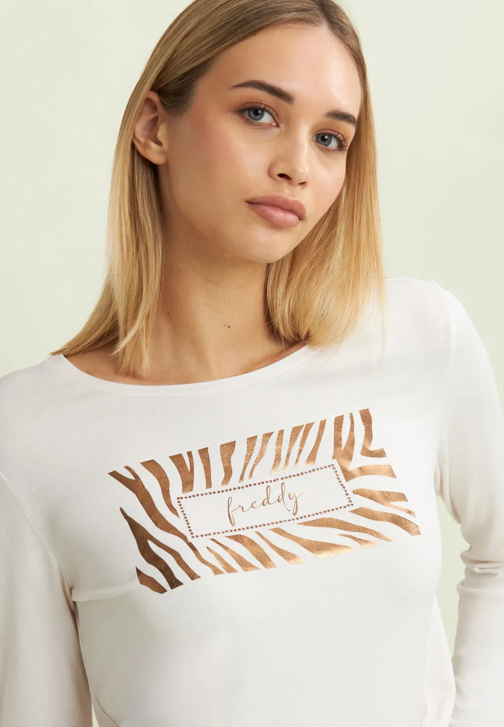 Freddy Langarmshirt Damen Schwarz Strasslogo