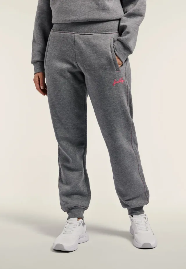 Freddy Jogginghose Damen Mélange Bündchen Grau Regular