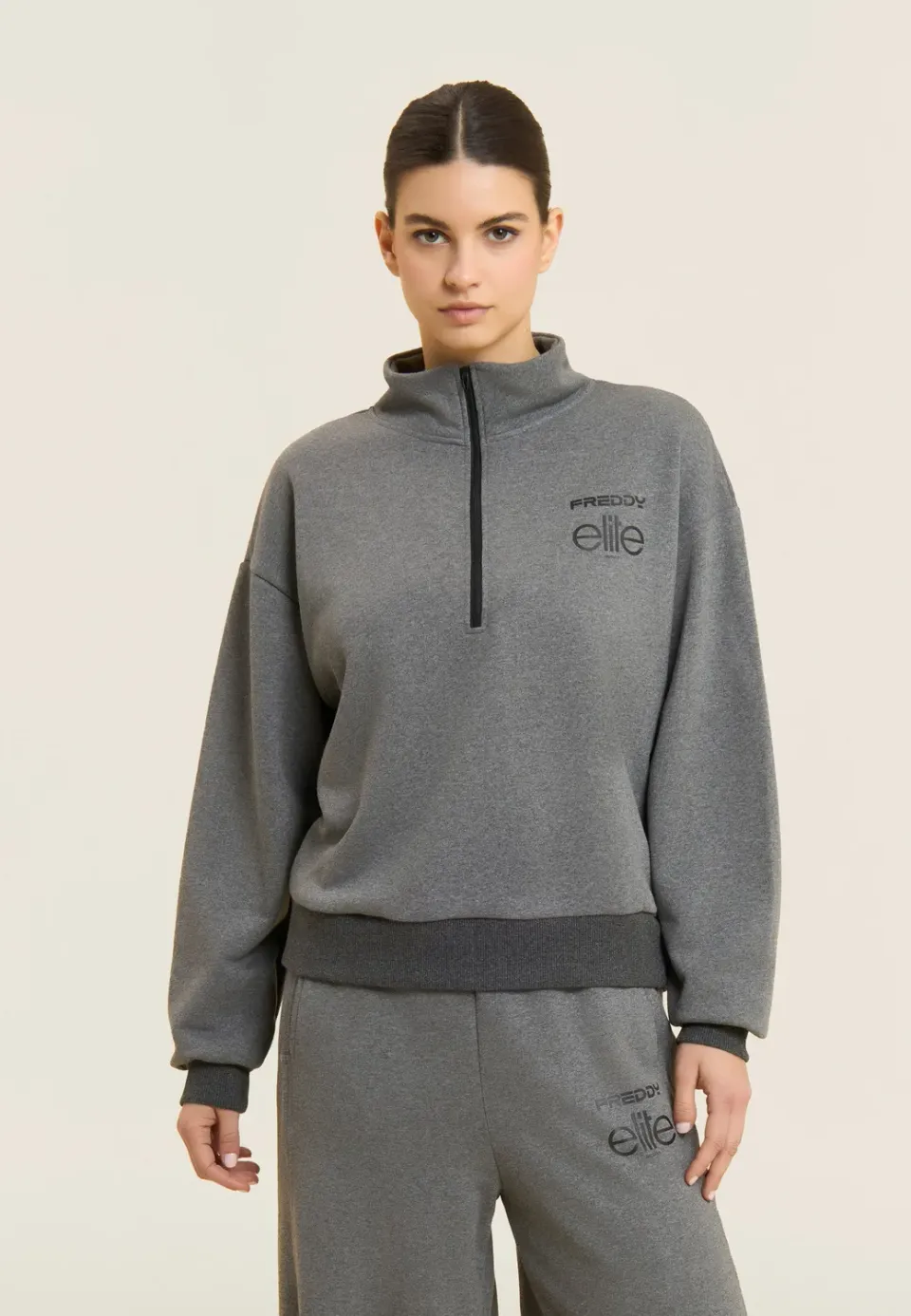 Freddy Elite Sweatshirt Damen Grau mit Half-Zip