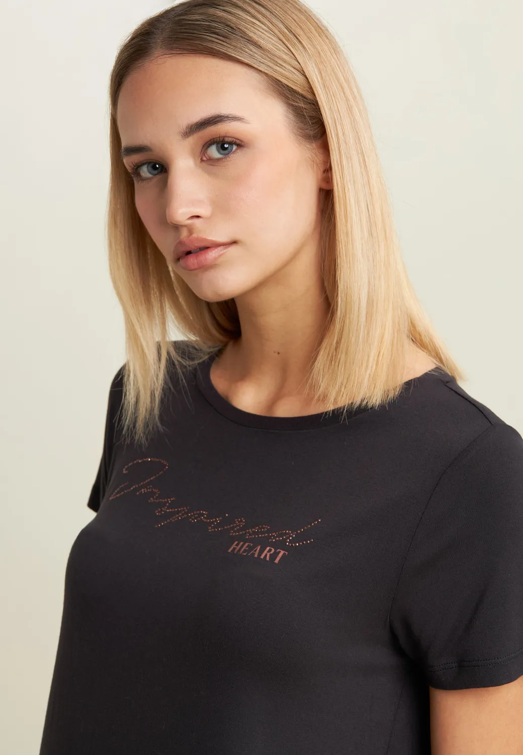 Freddy Damen T-Shirt Strass Schwarz elastisch
