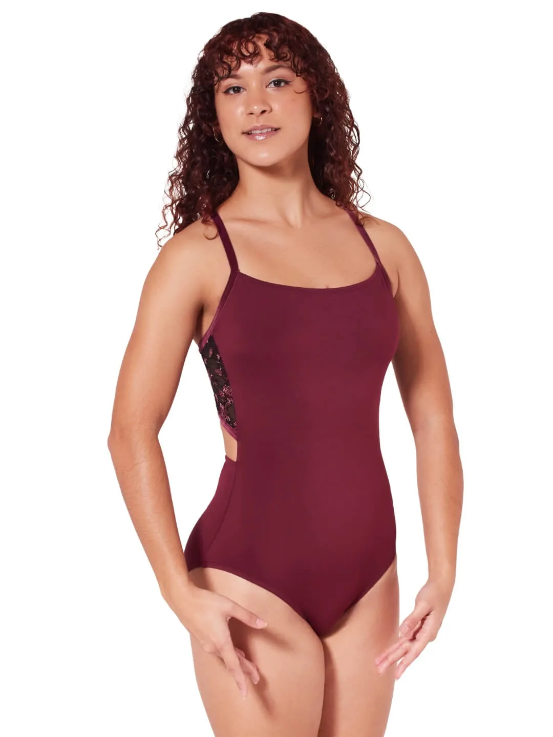 Capezio Ornate Romance Charisma Cami Criss Cross Back Leotard Schwarz bestickt