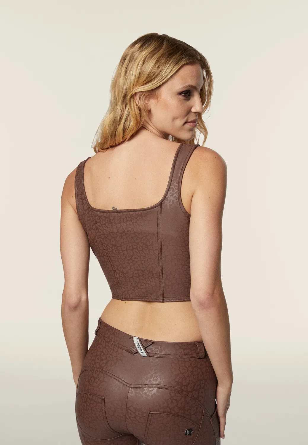 Freddy Bustier Top Animalier Brown Kunstleder kurz leo
