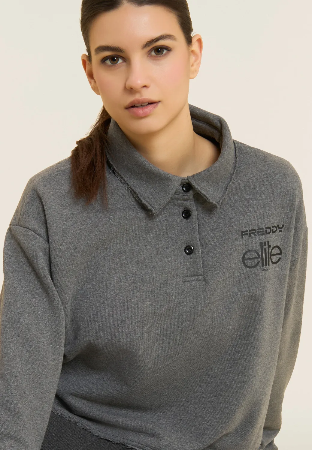 Freddy Elite Cropped Sweatshirt Polo Melange Gray Baumwolle