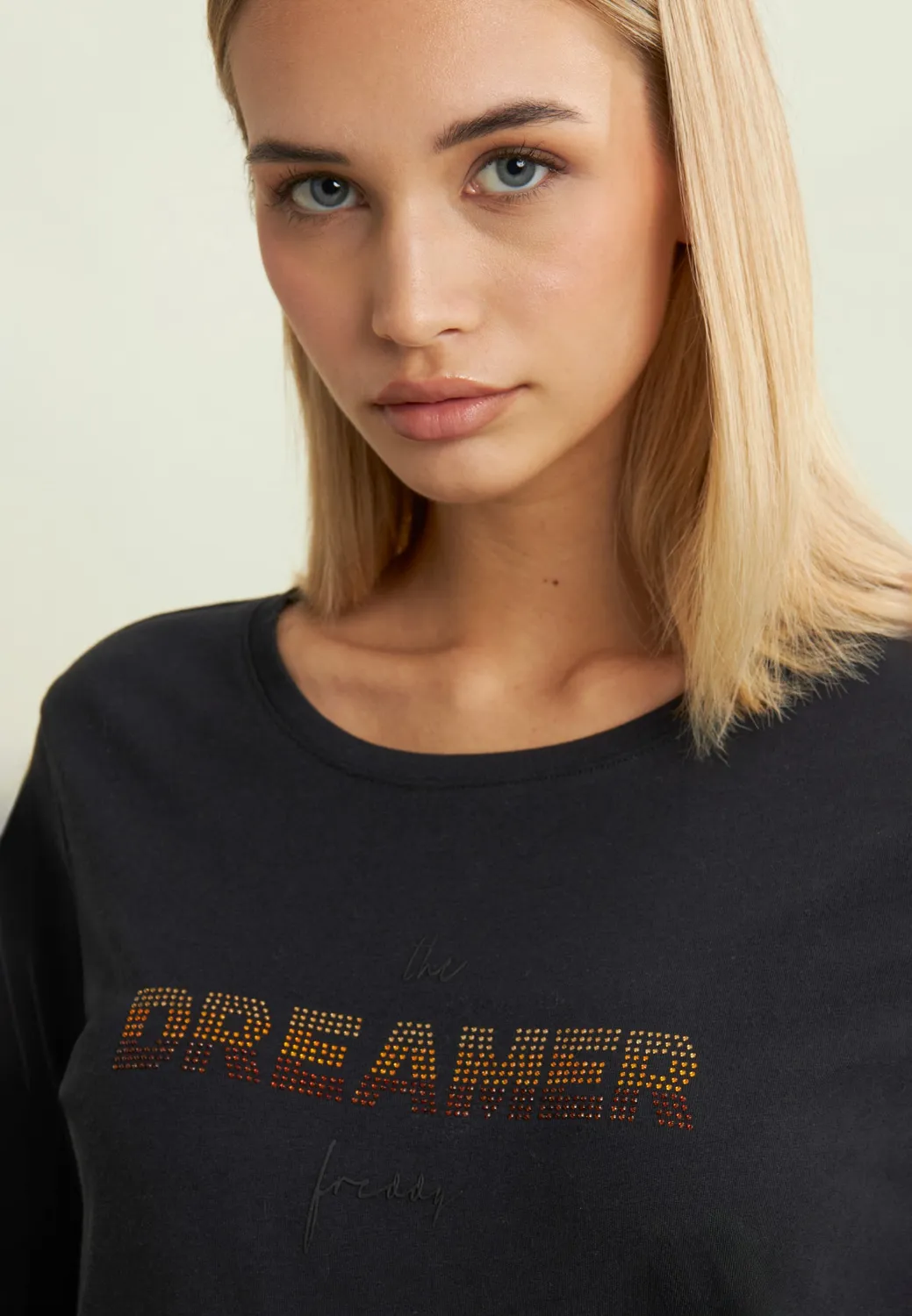 Freddy Dreamer Langarmshirt Strass Supima schwarz