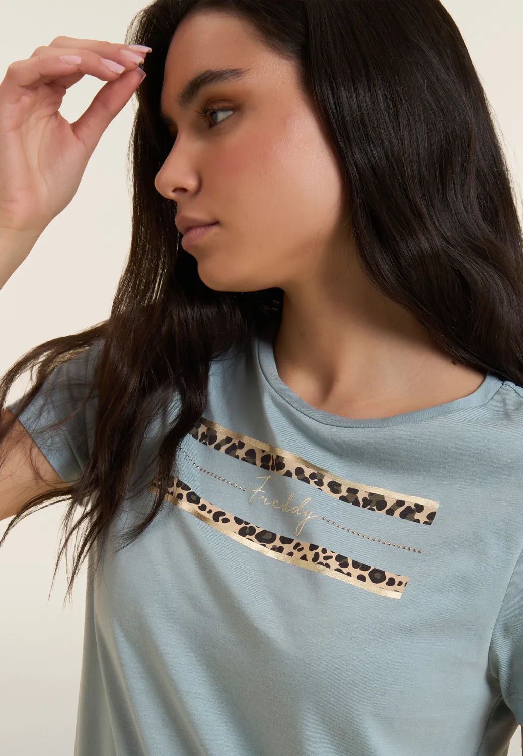 Freddy Animalier T-Shirt Schwarz Nieten Baumwolle Modal