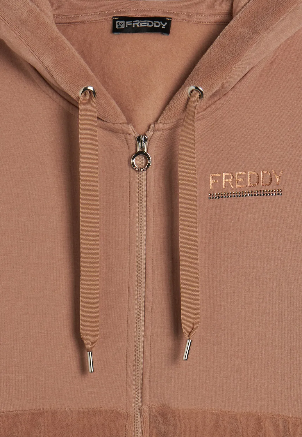 Freddy Sweatjacke Damen Kapuze Samt Schwarz Full-Zip
