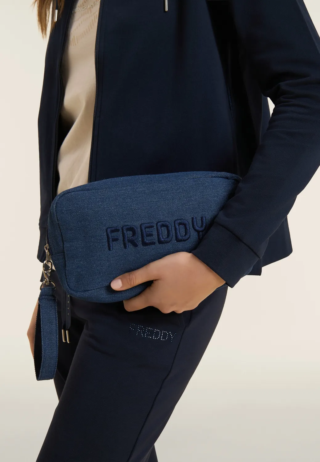Freddy Denim Kosmetiktasche mit Logo dunkelblau