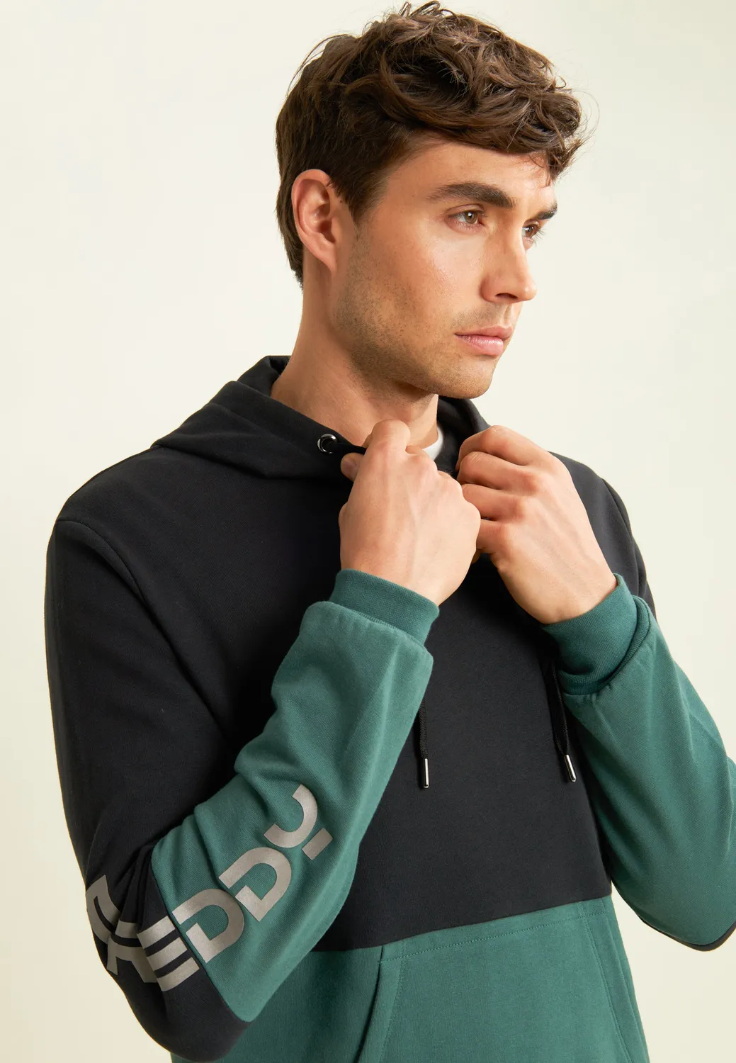Freddy Colour Block Hoodie Herren Schwarz-Blau Baumwolle