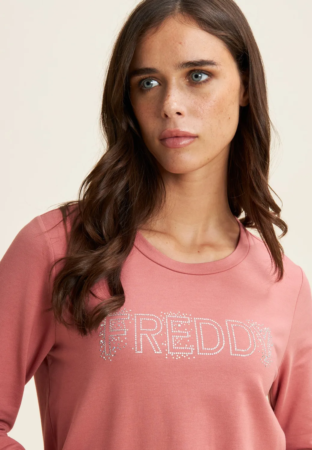 Freddy Logo Strass Sweatshirt Blau leichter French Terry