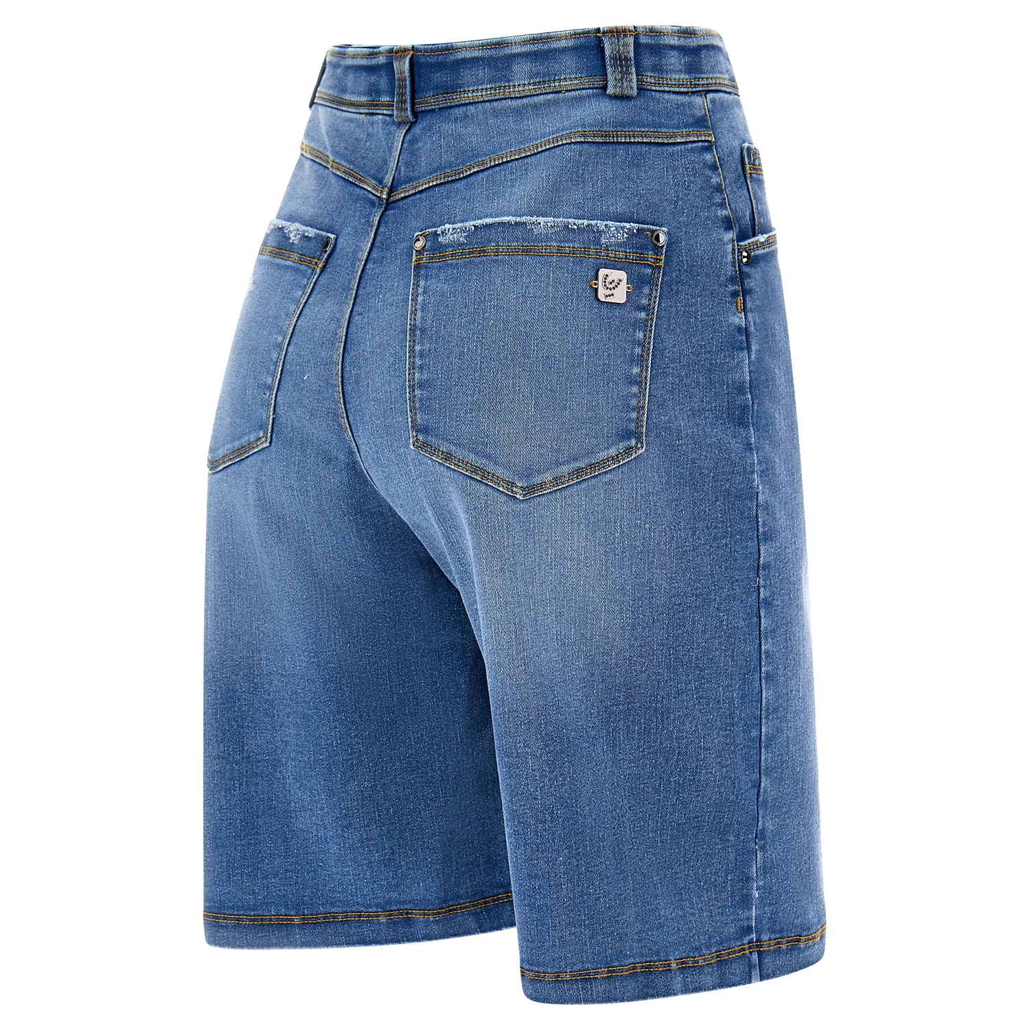 Freddy Black Bermuda Jeans Used-Optik blau