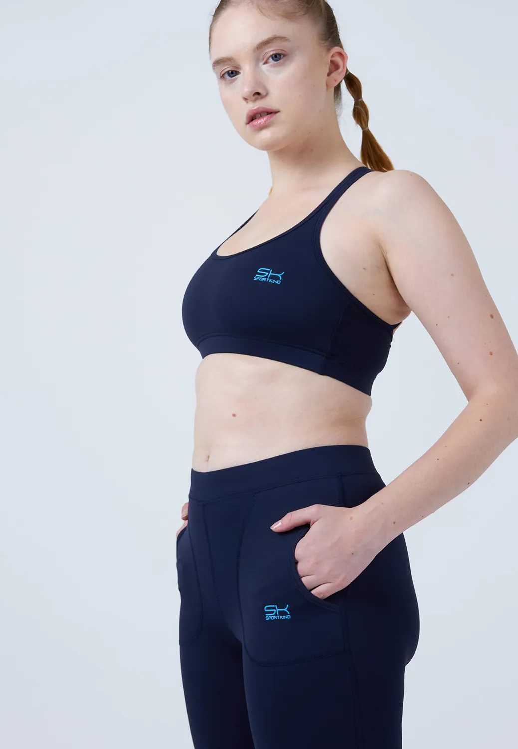 SPORTKIND 3/4 Capri Leggings M Schwarz Taschen blickdicht