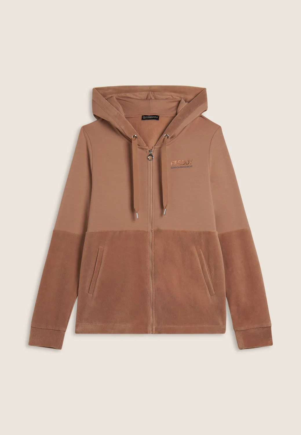Freddy Sweatjacke Damen Kapuze Samt Schwarz Full-Zip