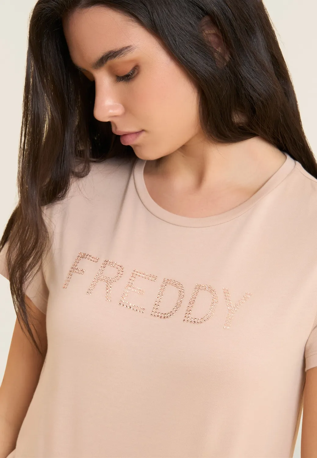 Freddy T-Shirt Kurzarm Strass Schwarz Baumwolle