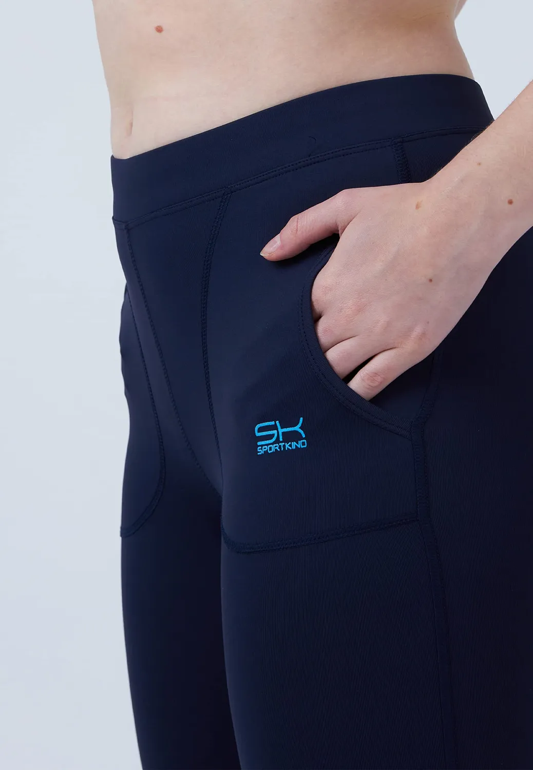 SPORTKIND 3/4 Capri Leggings M Schwarz Taschen blickdicht