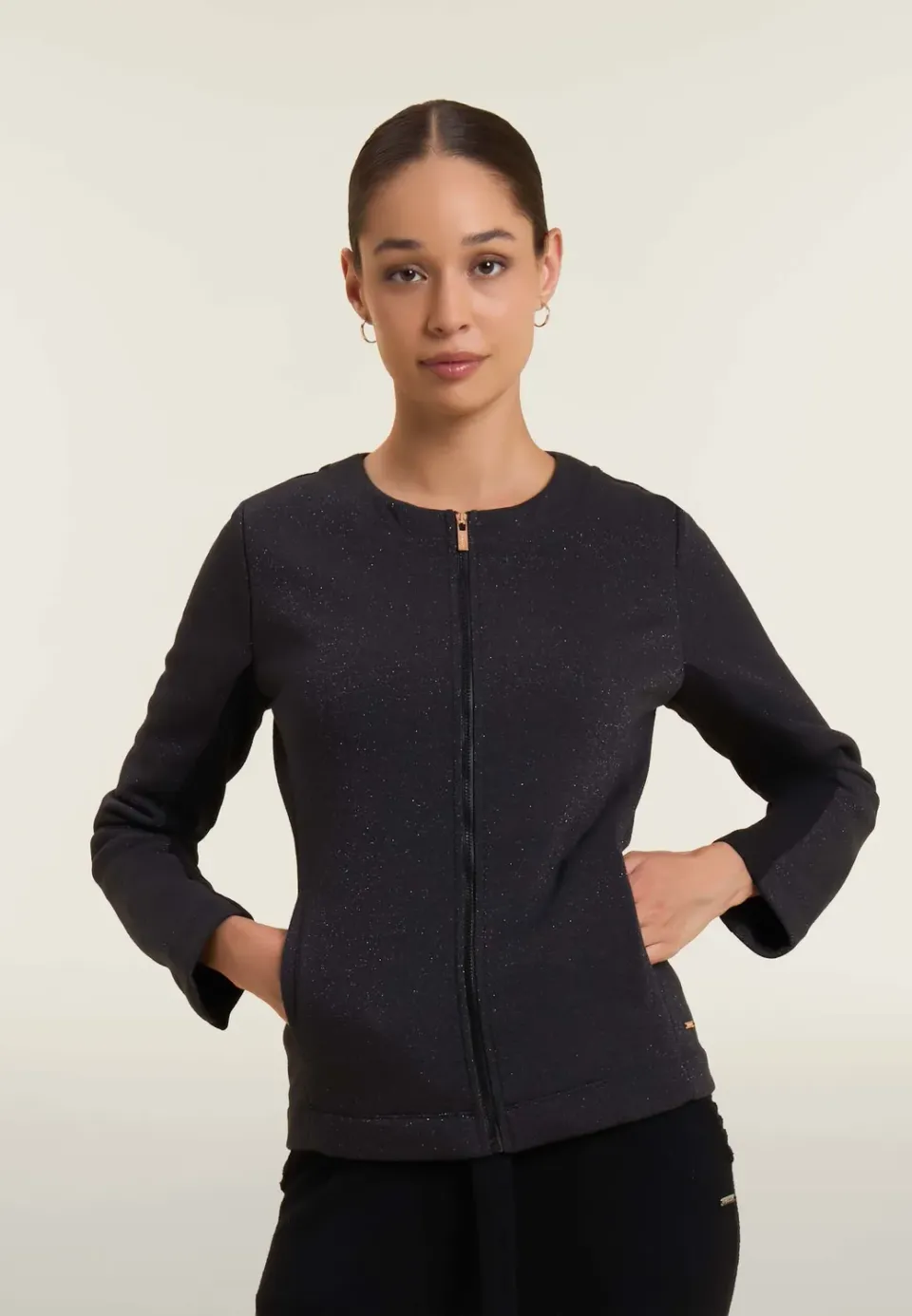 Freddy Full-Zip Sweatjacke Damen schwarz Lurex warm