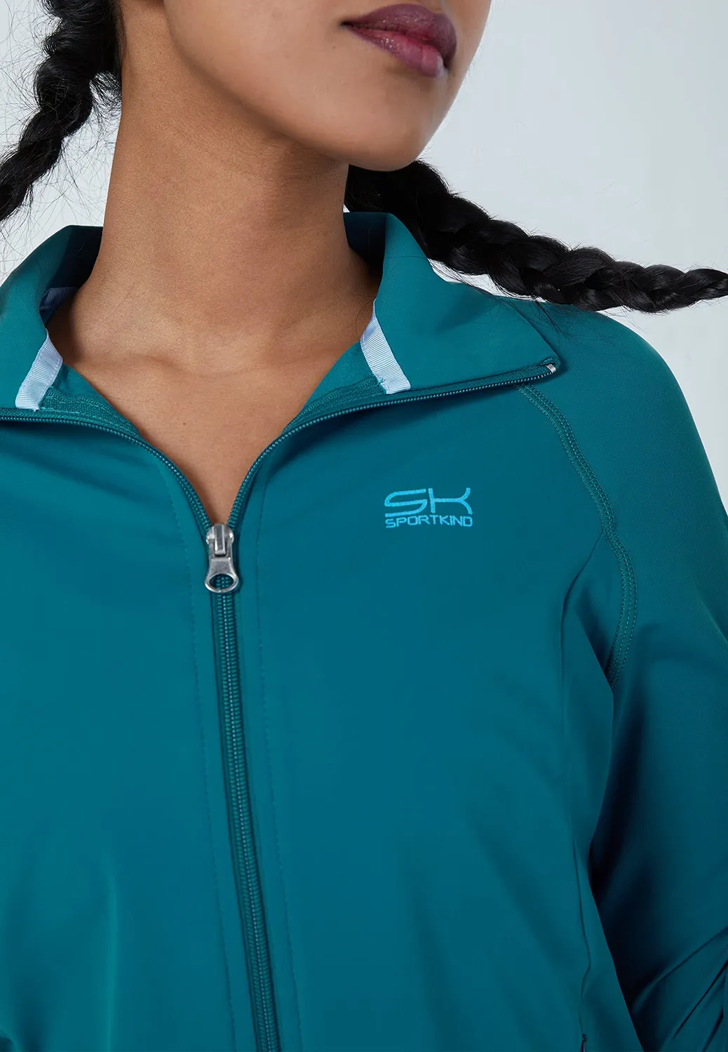 SPORTKIND Trainingsjacke ohne Kapuze Damen Weiß Taschen