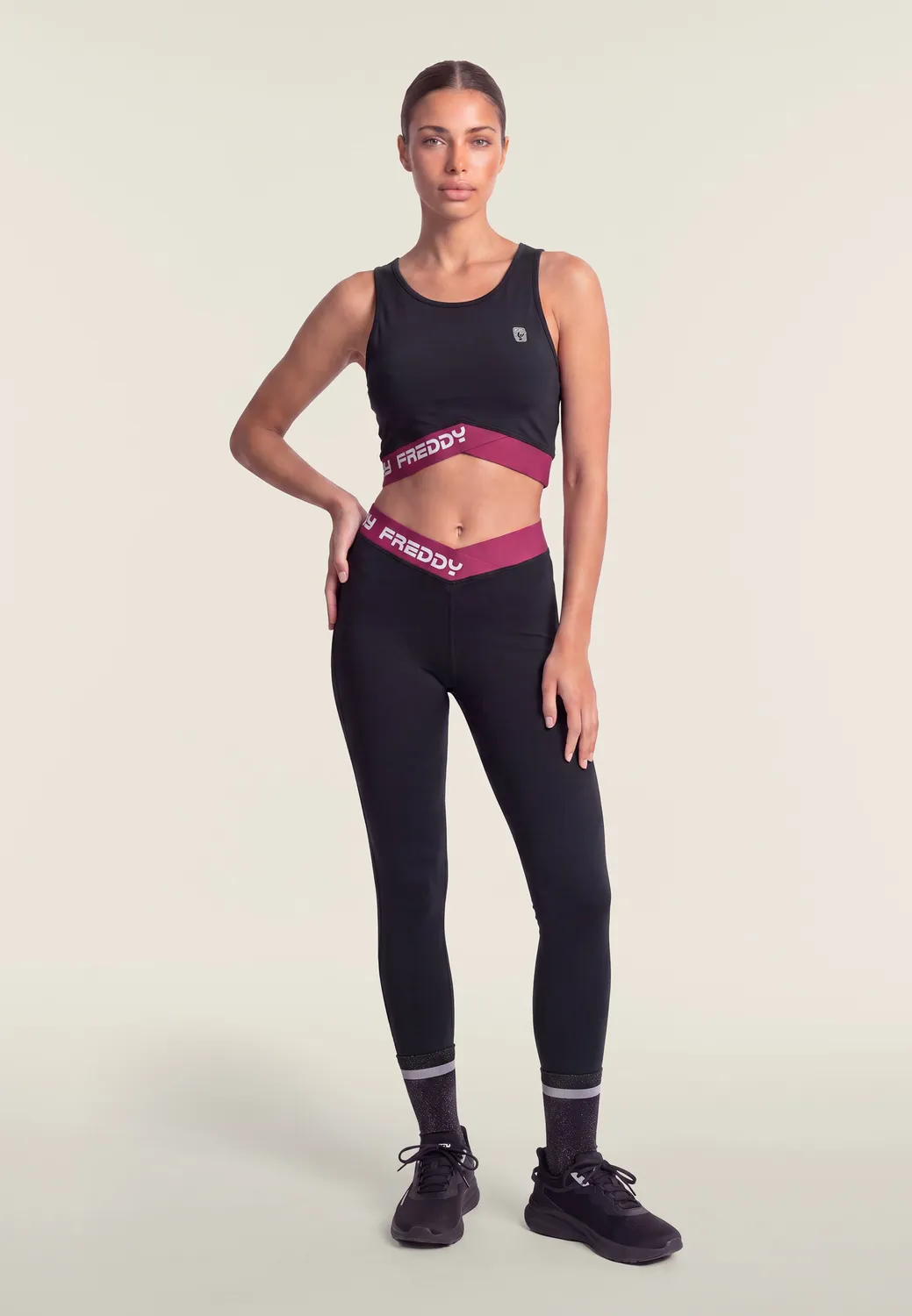 Freddy 7/8 Leggings hoher Bund Jacquard schwarz blickdicht