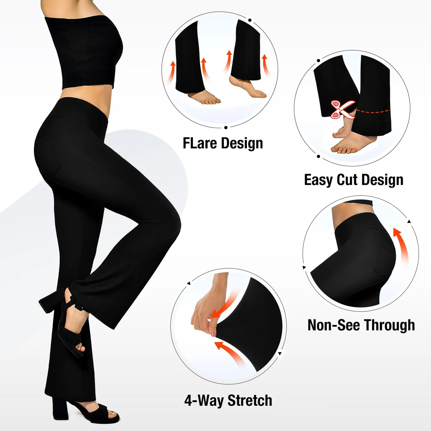 SINOPHANT Yogahose Flared High Waist Schwarz mit Taschen