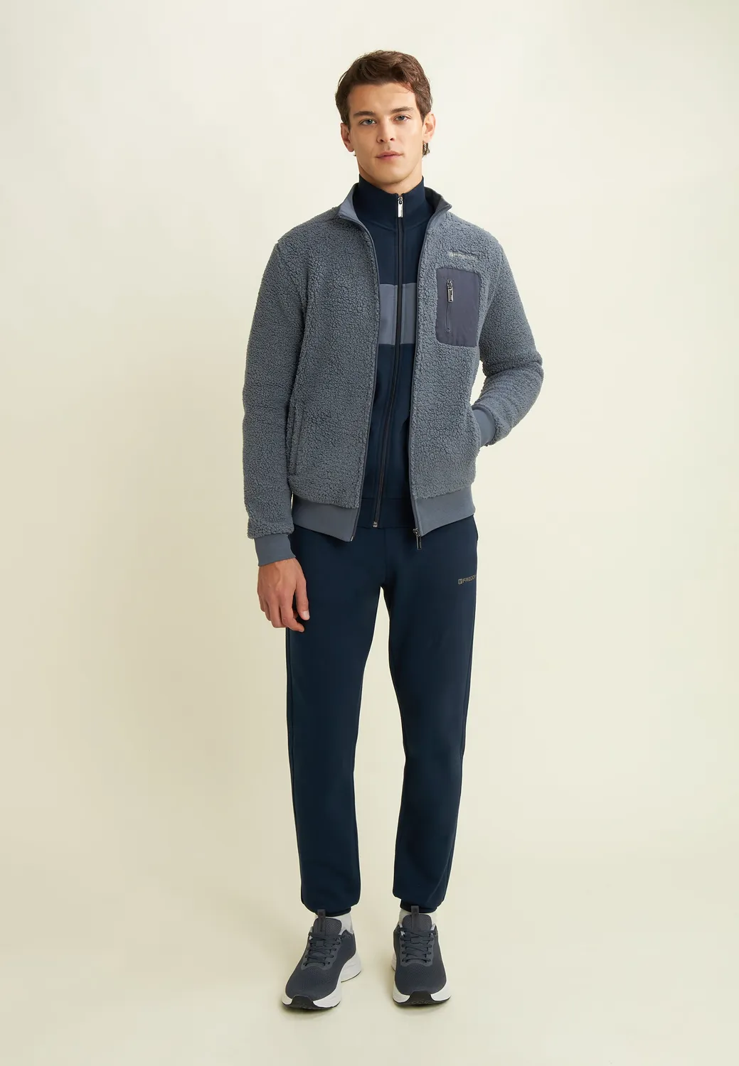 Freddy Sherpa Fleece Jacke Herren Graublau Hochkragen