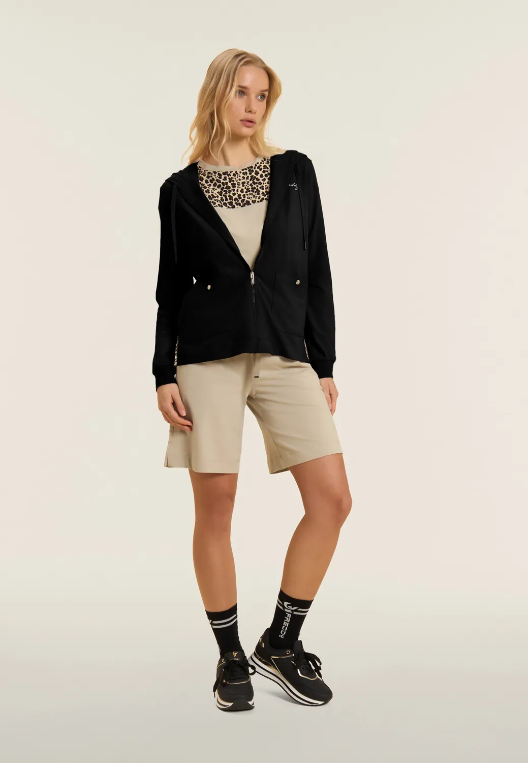 Freddy Kapuzenjacke Zip Animalier schwarz Baumwolle