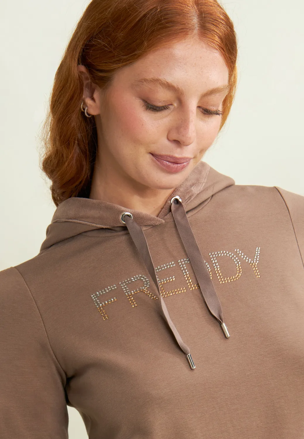 Freddy Modal Hoodie Schwarz Samt-Kapuze Strass