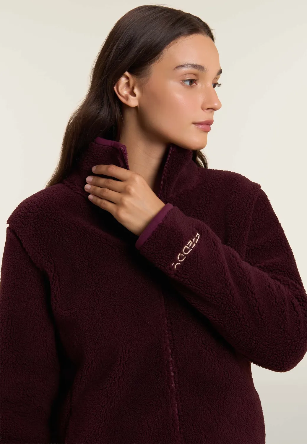 Freddy Sherpa-Fleecejacke Damen Stehkragen Schwarz