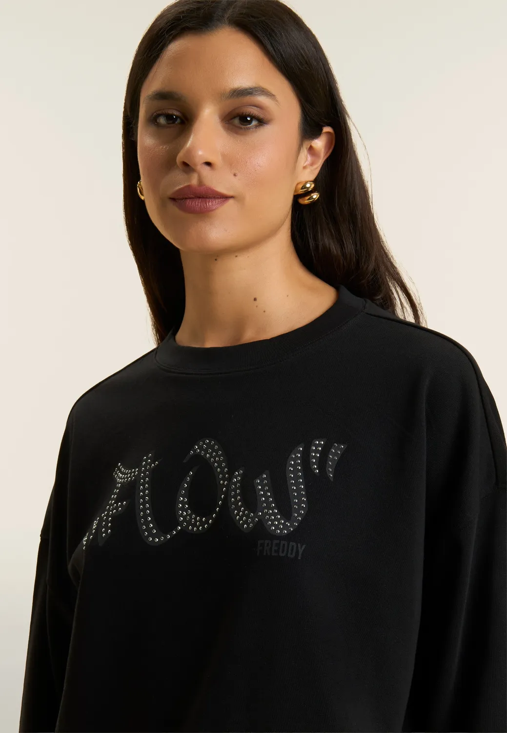 Freddy Flow Cropped Sweatshirt Nero Nieten oversize